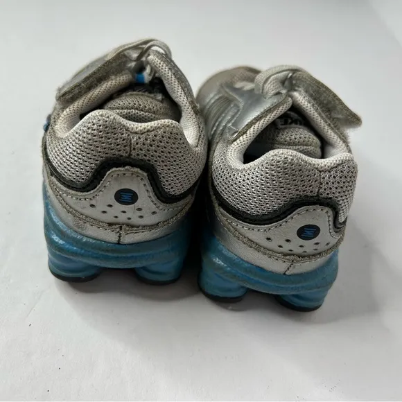 Nike Silver and Blue shox Sneakers with Mesh Upper and Chunky Midsole