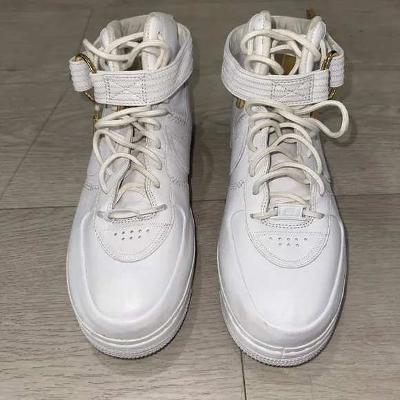 Nike Victor Cruz X Air Force 1 White and Gold High-Top Sneakers