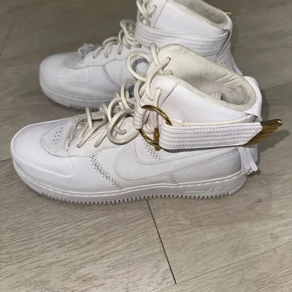 Nike Victor Cruz X Air Force 1 White and Gold High-Top Sneakers