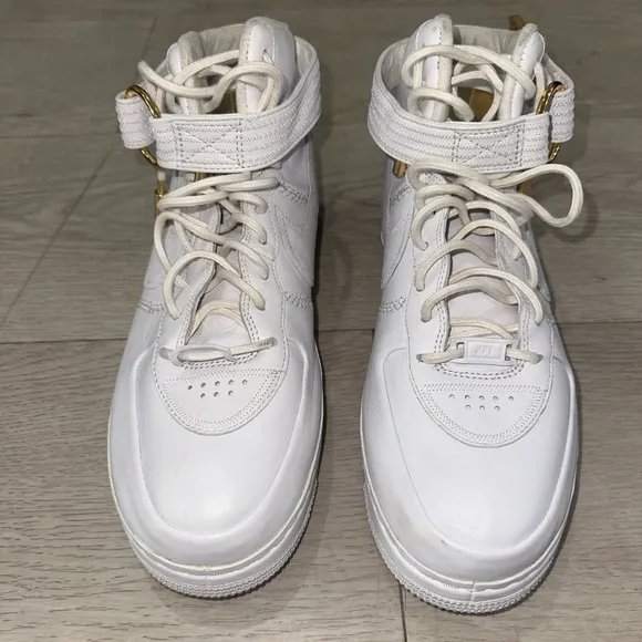 Nike Victor Cruz X Air Force 1 White and Gold High-Top Sneakers