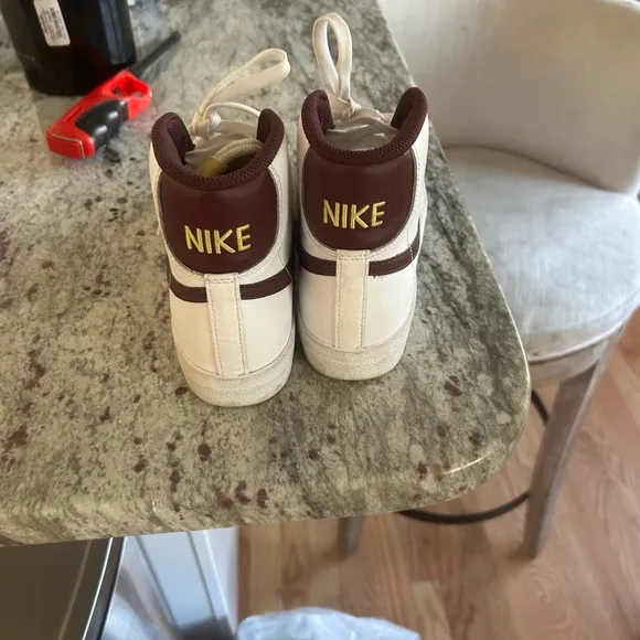 Nike White and Maroon High-Top Sneakers