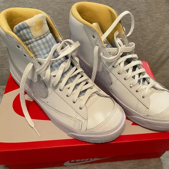 Nike White and Yellow High-Top Sneakers