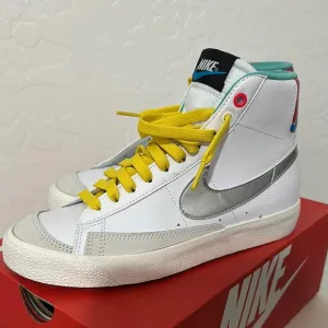 Nike White High-Top Sneakers with Yellow Laces