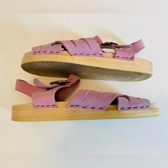 No. 6 Store Pink Leather Strappy Woven Flat Sandals with Buckle, Size 37