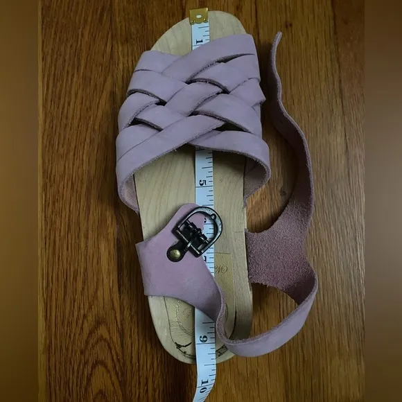 No. 6 Store Pink Leather Strappy Woven Flat Sandals with Buckle, Size 37