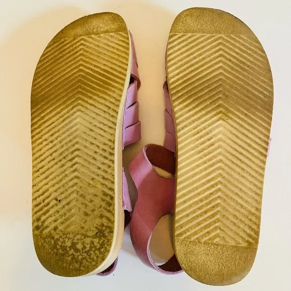 No. 6 Store Pink Leather Strappy Woven Flat Sandals with Buckle, Size 37