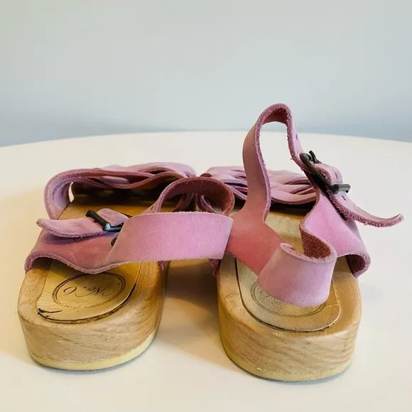 No. 6 Store Pink Leather Strappy Woven Flat Sandals with Buckle, Size 37