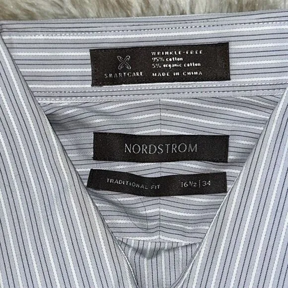 Nordstrom Classic Fit Striped Button Front Shirt | Sz 16 ½