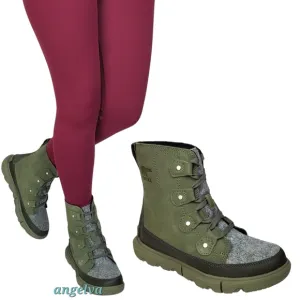 NWB Sorel explorer next Joan waterproof boots stone green lace insulated suede