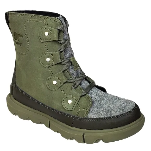NWB Sorel explorer next Joan waterproof boots stone green lace insulated suede