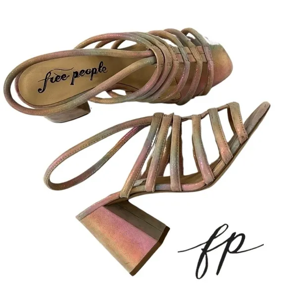 NWOB $158 Free People Metallic Sheen Leather Sandals (Bin 45)