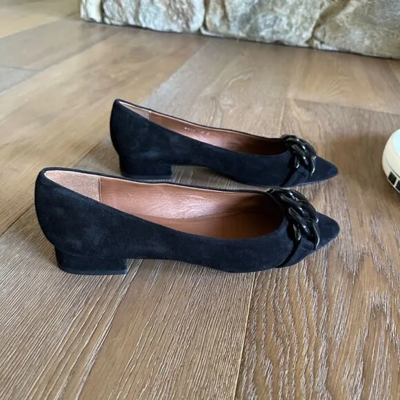 NWOB AQUATALIA Palina Suede Chain Ballerina Flats In Black