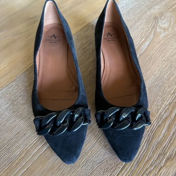 NWOB AQUATALIA Palina Suede Chain Ballerina Flats In Black