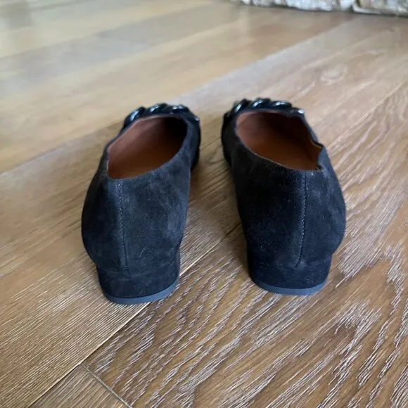 NWOB AQUATALIA Palina Suede Chain Ballerina Flats In Black