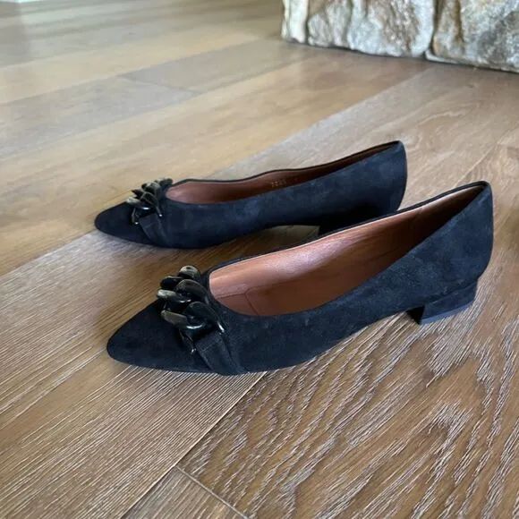 NWOB AQUATALIA Palina Suede Chain Ballerina Flats In Black