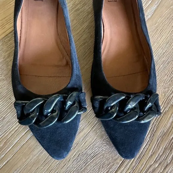 NWOB AQUATALIA Palina Suede Chain Ballerina Flats In Black