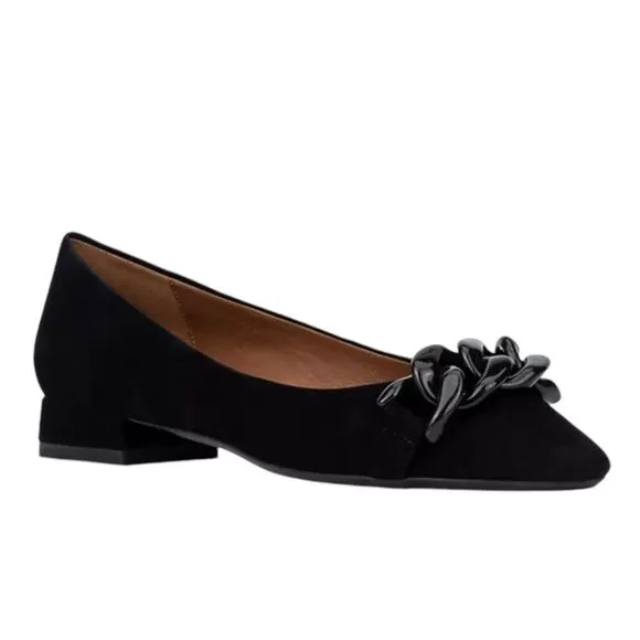 NWOB AQUATALIA Palina Suede Chain Ballerina Flats In Black