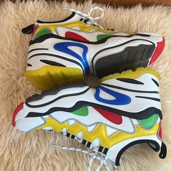 NWOB Ash Bird Wedge Multi-Colored Leather &amp; Knit Trainer Sneakers Sz-8/39