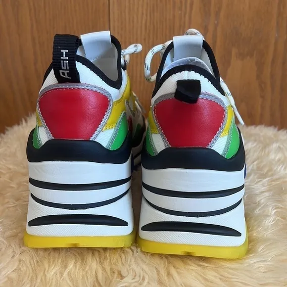 NWOB Ash Bird Wedge Multi-Colored Leather &amp; Knit Trainer Sneakers Sz-8/39