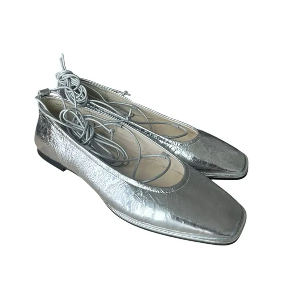 NWOB Dolce Vita RYDER Lace Up silver Ballet Flats size 8