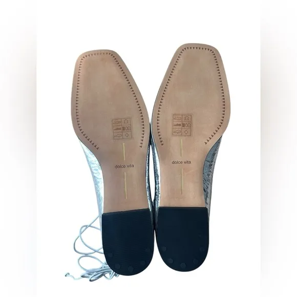 NWOB Dolce Vita RYDER Lace Up silver Ballet Flats size 8