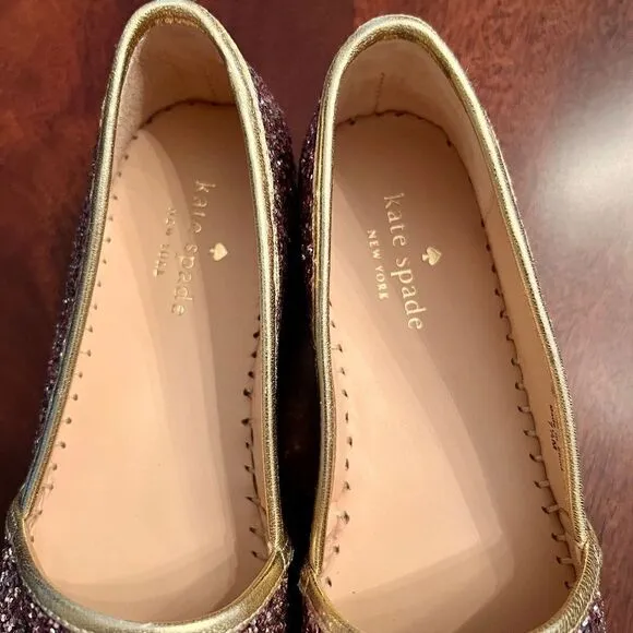 NWOB Kate Spade Linds Too Rose Gold Multi Glitter Espadrilles Flats Shoes 7.5