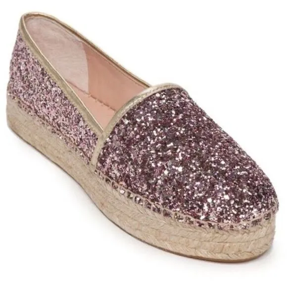 NWOB Kate Spade Linds Too Rose Gold Multi Glitter Espadrilles Flats Shoes 7.5