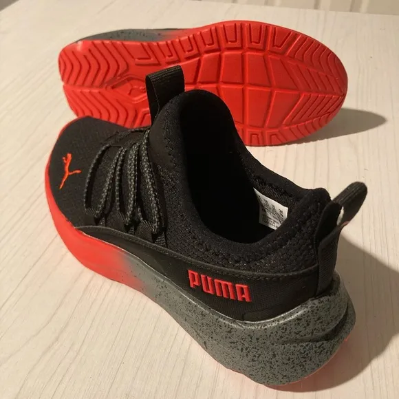 NWOB Puma Black Sneakers with Red Accents