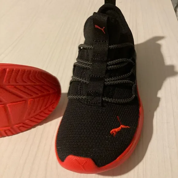 NWOB Puma Black Sneakers with Red Accents