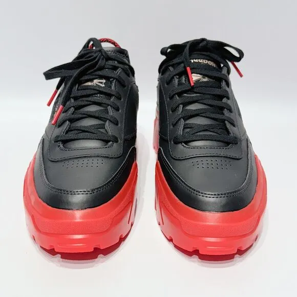 NWOB Reebok Cardi B Club C Black Red Leather Chunky Sneakers Women's Size 8.5