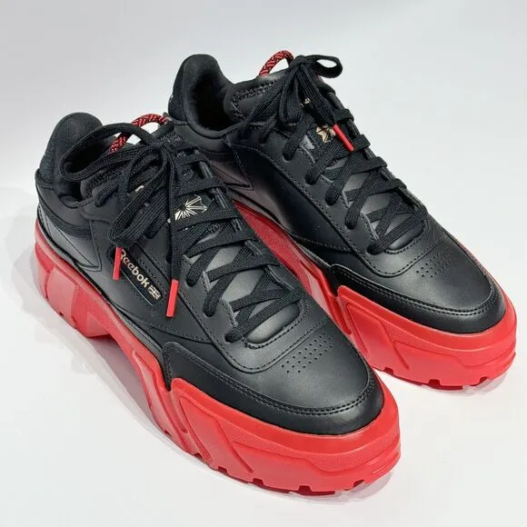 NWOB Reebok Cardi B Club C Black Red Leather Chunky Sneakers Women's Size 8.5