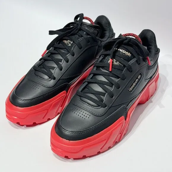 NWOB Reebok Cardi B Club C Black Red Leather Chunky Sneakers Women's Size 8.5