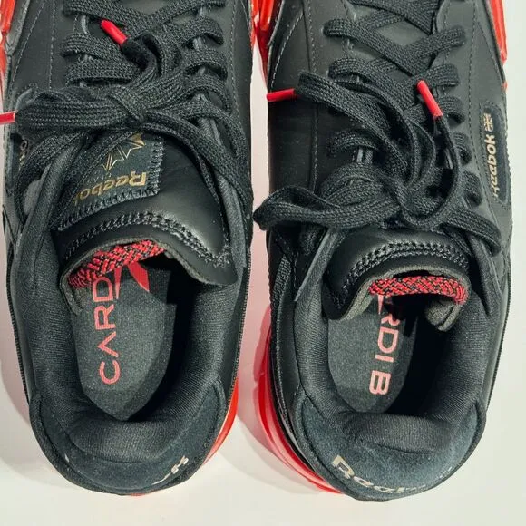NWOB Reebok Cardi B Club C Black Red Leather Chunky Sneakers Women's Size 8.5
