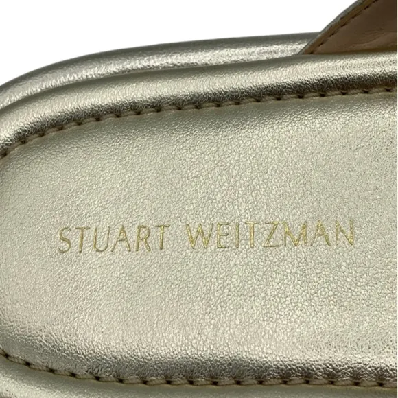 NWOB Stuart Weitzman Gold Roza Lift Slide Sandals