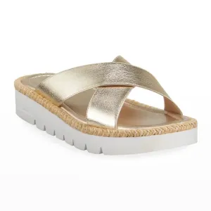 NWOB Stuart Weitzman Gold Roza Lift Slide Sandals