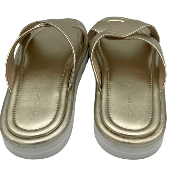NWOB Stuart Weitzman Gold Roza Lift Slide Sandals