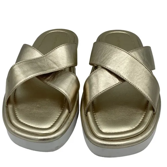 NWOB Stuart Weitzman Gold Roza Lift Slide Sandals