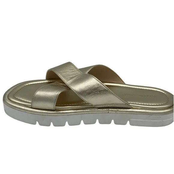 NWOB Stuart Weitzman Gold Roza Lift Slide Sandals
