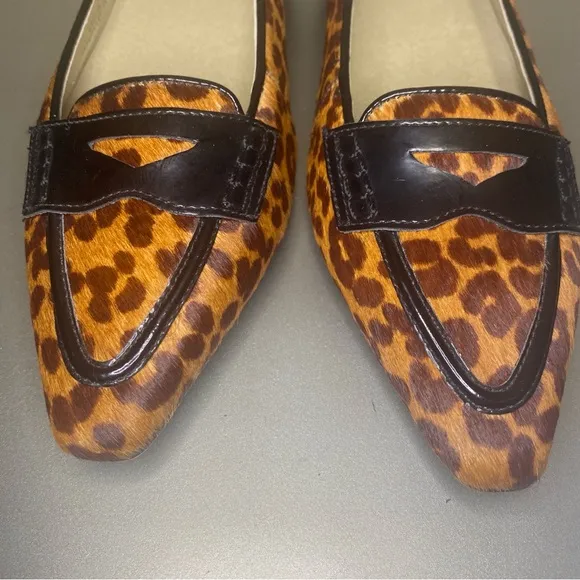 NWOB Talbots Leopard Print Calf Hair Pointed Toe Loafers - Size 7B