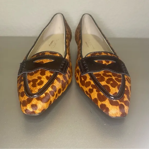 NWOB Talbots Leopard Print Calf Hair Pointed Toe Loafers - Size 7B