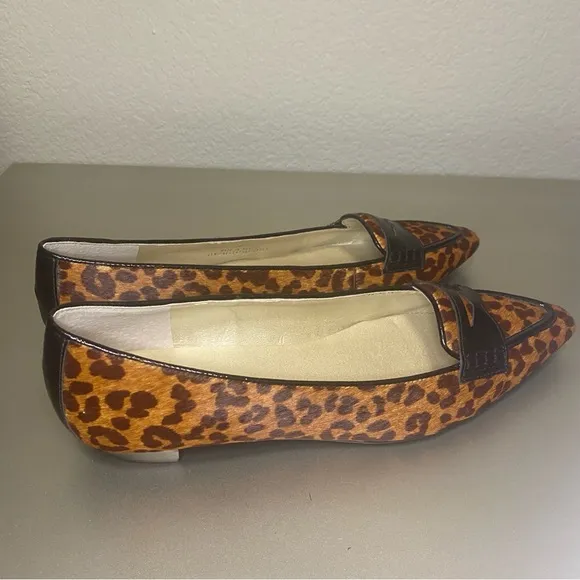 NWOB Talbots Leopard Print Calf Hair Pointed Toe Loafers - Size 7B