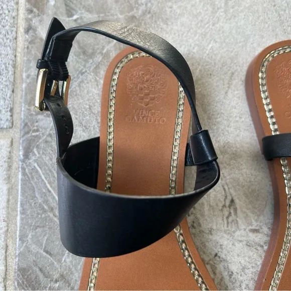 NWOB Vince Camuto Black Strappy Leather Sandals, Size 10M Women.
