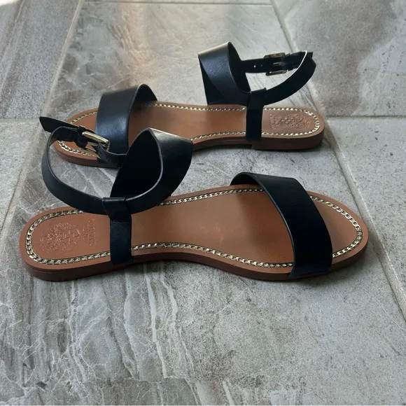 NWOB Vince Camuto Black Strappy Leather Sandals, Size 10M Women.