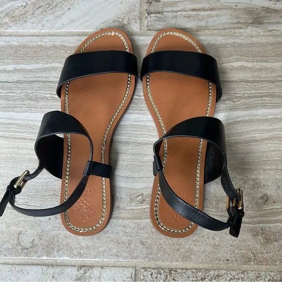 NWOB Vince Camuto Black Strappy Leather Sandals, Size 10M Women.
