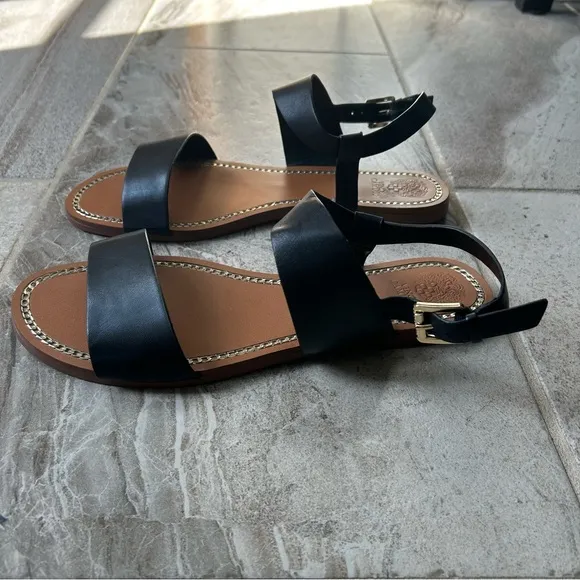 NWOB Vince Camuto Black Strappy Leather Sandals, Size 10M Women.