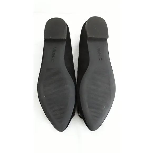NWOB Vionic Black AMANDA Ballet Flats with Acryllic Tortoise Buckle 6