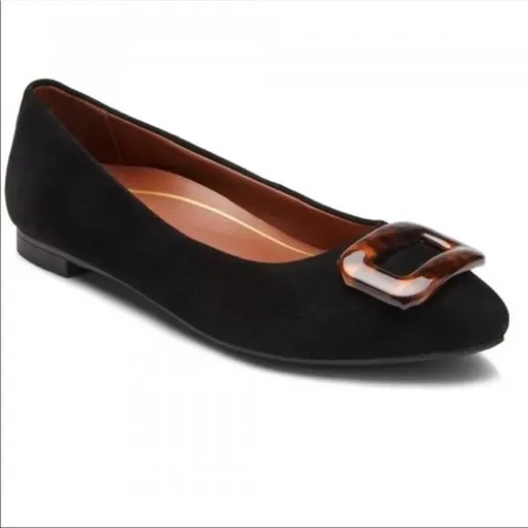 NWOB Vionic Black AMANDA Ballet Flats with Acryllic Tortoise Buckle 6