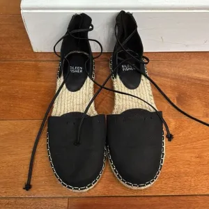 NWOT Eileen Fisher Lace-Up Black Suede Espadrille Sandal Size 7.5
