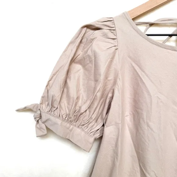 NWOT Free People Sevi Puff Sleeved Belted Pleated Mini Dress in French Oak