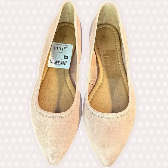 NWOT Frye ‘Regina’ Leather Pointed-Toe Ballet Flats in Blush Pink Size 5.5